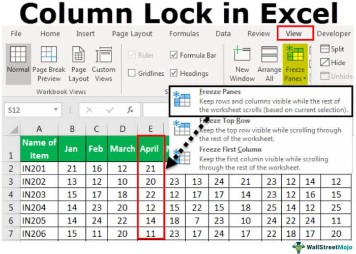 Kunci Kolom di Excel