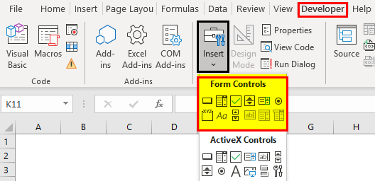 Kontrol Formulir di Excel