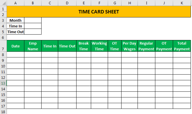 Templat Kartu Waktu Excel