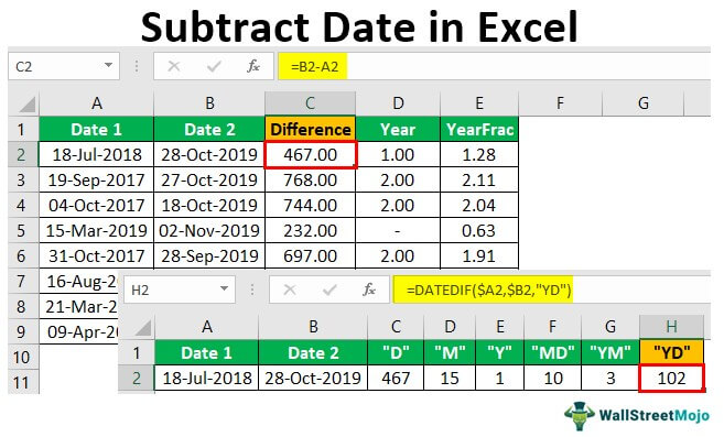 Kurangi Tanggal di Excel
