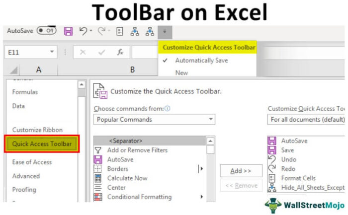 Toolbar di Excel