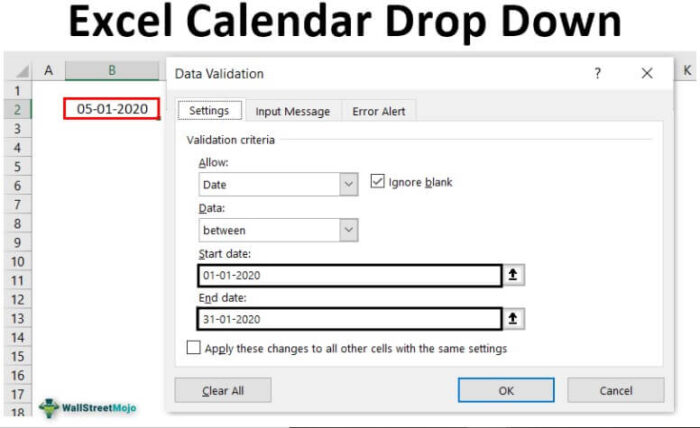 Kalender Drop Down di Excel